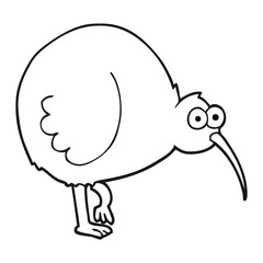 black and white cartoon kiwi bird