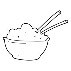 black and white cartoon bowl of rice