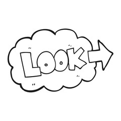 black and white cartoon look pointing sign