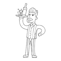 black and white cartoon waiter