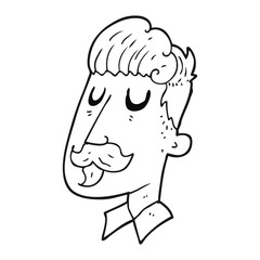 black and white cartoon man with mustache
