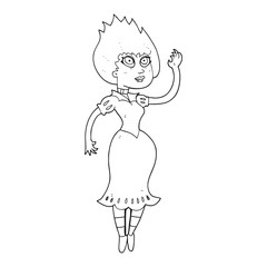 black and white cartoon vampire girl waving