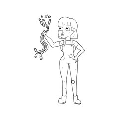 Fototapeta premium black and white cartoon female electrician