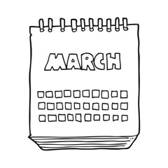 black and white cartoon march calendar