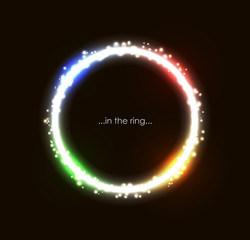 Abstract round multicolor shiny frame with white spark. Soft loading screen light ring. Vector Glow sparkling circle on black background