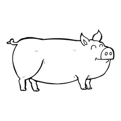 black and white cartoon muddy pig