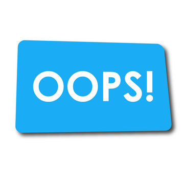 Icono plano OOPS! en rectangulo azul con sombra