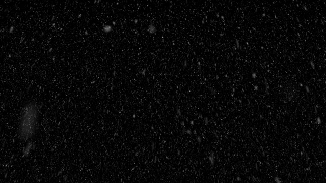 4k falling snow on black background