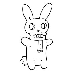 black and white cartoon spooky skull rabbit