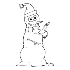 black and white cartoon snowman