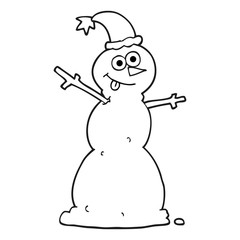 black and white cartoon snowman