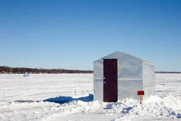 Ice Shanty with Funny Sign
