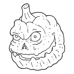 black and white cartoon spooky pumpkin