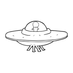 black and white cartoon alien flying saucer