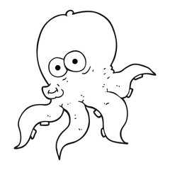black and white cartoon octopus