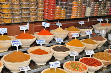 Fototapeta premium Flavorings and herbs at arab market in old Jerusalem city.