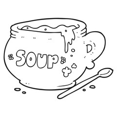 black and white cartoon bowl of soup