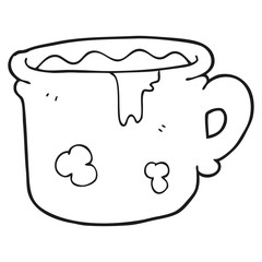 black and white cartoon old coffee cup