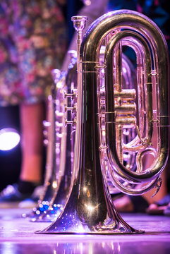 Various instruments and details from a music band of windband