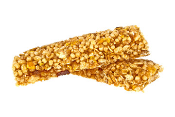 Healthy granola bar on white background