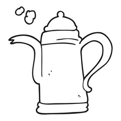 black and white cartoon coffee kettle