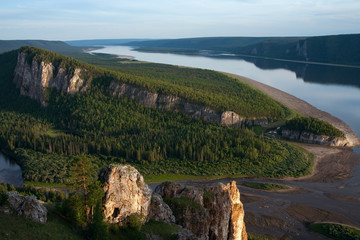 Fototapeta na wymiar Top view of a big river. Lena river. Yakutia. Russia.
