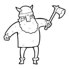black and white cartoon viking warrior