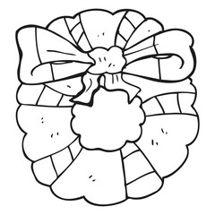 black and white cartoon christmas wreath
