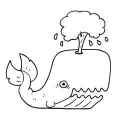 black and white cartoon whale spouting water