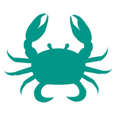 Stylized icon of a colored crab on a white background