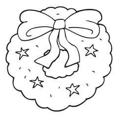 black and white cartoon christmas wreath