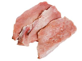 Pieces of pork isolated on white background. Pork schnitzel.