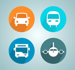 Transport Car Bus Plane Train Flat Modern Circle Icon Set