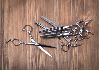 hairdresser scissors on table