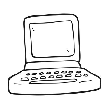 black and white cartoon old computer