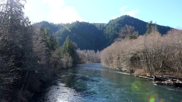 Full HD 1080p video footage of the McKenzie River on the upper section of the drainage with water flowing high in the Winter.
