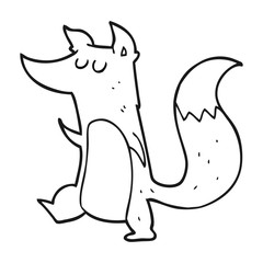 black and white cartoon little wolf