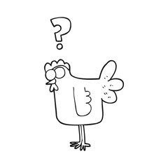 black and white cartoon confused chicken