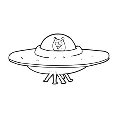 black and white cartoon flying saucer