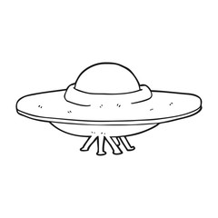 black and white cartoon flying saucer