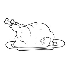 black and white cartoon cooked chicken