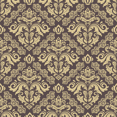 Oriental vector classic ornament. Seamless abstract brown and golden background