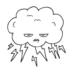 black and white cartoon thundercloud