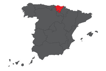 Basque Country red map on gray Spain map vector