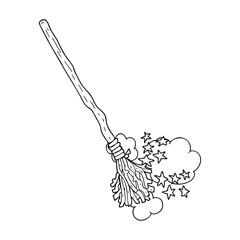 black and white cartoon magical broom