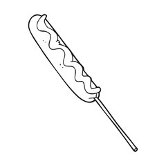 black and white cartoon hotdog on a stick