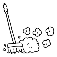 black and white cartoon sweeping brush