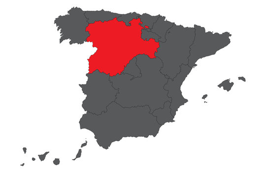 recommend clip art: Castilla and Leon red map on gray Spain map vector