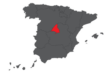 Madrid red map on gray Spain map vector