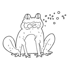 black and white cartoon burping frog
